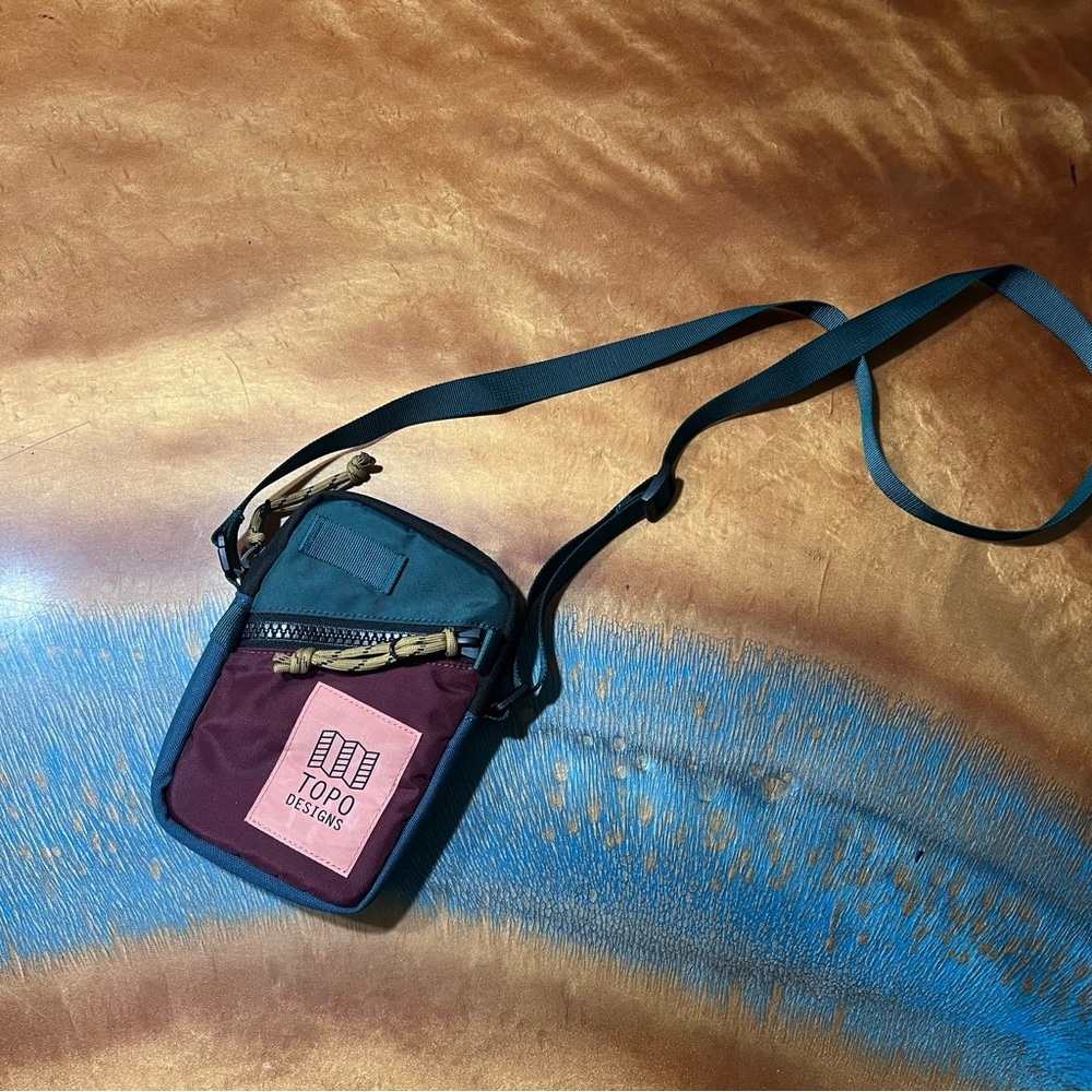 Topo Designs Small Crossbody Bag in Teal, Burgundy, Pink
